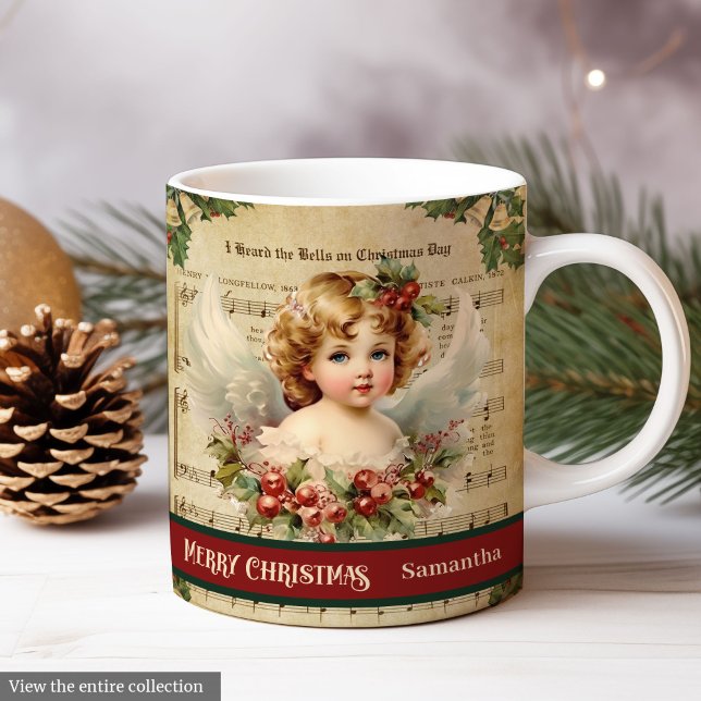 Custom Christmas Mug Vintage Angel Monogram Gift (Custom Christmas Mug Vintage Angel Monogram Gift)