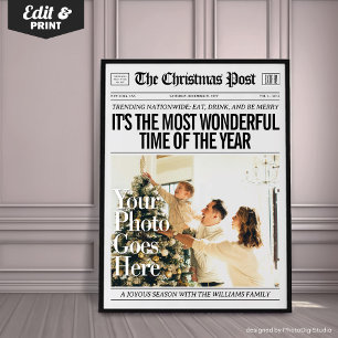 Custom Christmas Newspaper Decor, Family Christmas Poster