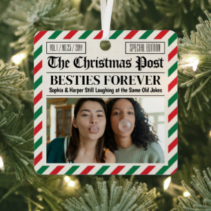 Custom Christmas Newspaper Friend Gift for Besties Metal Ornament