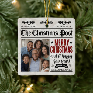 Custom Christmas Newspaper Ornament, Family Photo  Ceramic Ornament