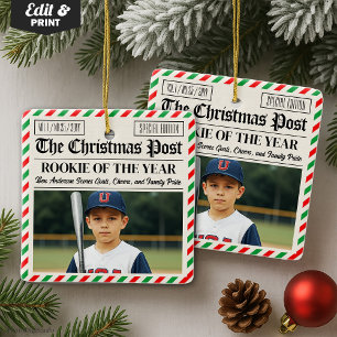 Custom Christmas Newspaper Rookie of the Year Ceramic Ornament