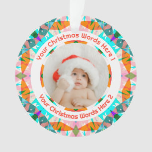 Custom Christmas Orange Teal Family Photo Gift Ornament