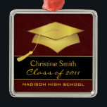 Custom Christmas Ornament - Graduation Gift<br><div class="desc">Elegant Graduation Ornament - Garnet & Gold school colors. Celebrate and congraulate your favorite Grad with fun customized graduation gifts, t-shirts, mugs, greeting cards, invitations, postage, hats, magnets, and matching grad gifts. Add your name, school name, or custom text to create a unique and personalized graduation. Makes a great Christmas...</div>