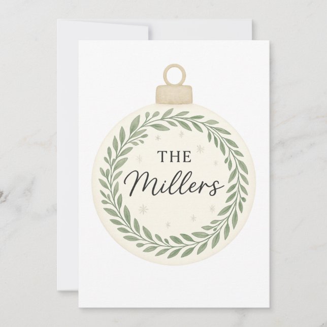 Custom Christmas Ornament – Greenery Wreath & Fami Invitation (Front)