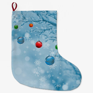 Custom Christmas Ornaments on Tree w Snow Flakes Large Christmas Stocking