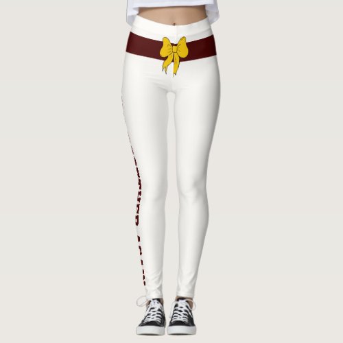 Custom Christmas Oxblood Champagne Gold Bow Cream Leggings