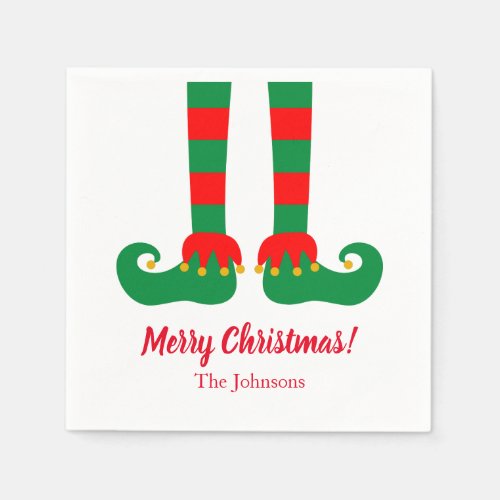 Custom Christmas party napkins with cute elf feet