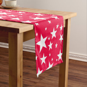 Custom Christmas Party White Stars Red Template Short Table Runner
