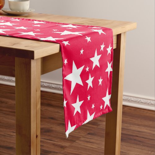 Custom Christmas Party White Stars Red Template Short Table Runner