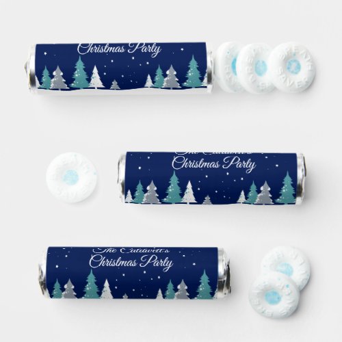 Custom Christmas Party Winter Trees Blue Breath Savers Mints