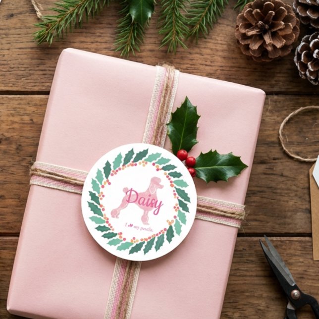 Custom Christmas  Pastel Pink Poodle Sticker (Creator Uploaded)