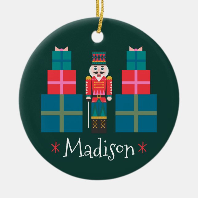 Custom Christmas Personalized Nutcracker Ceramic Ornament (Front)