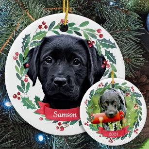 Custom Christmas Pet Dog Photo Black Labrador    Ceramic Ornament