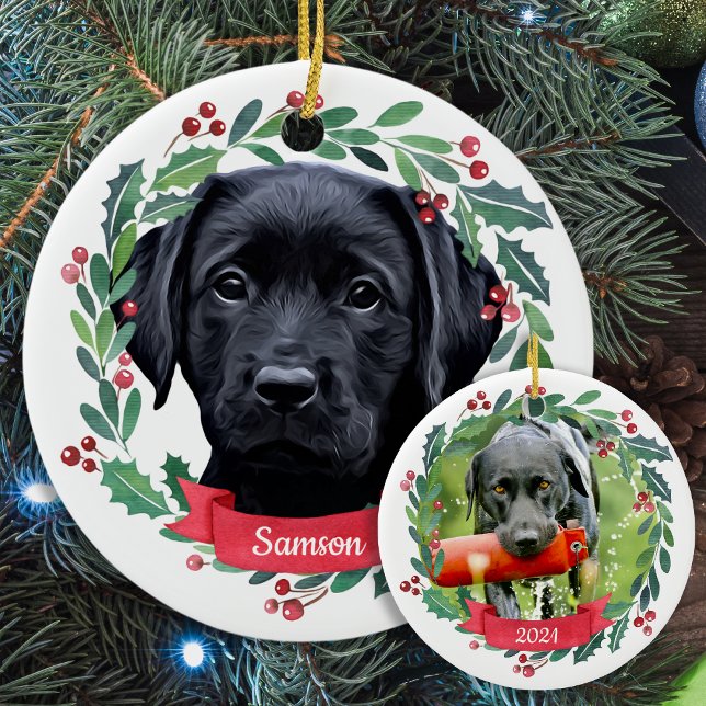Custom Christmas Pet Dog Photo Black Labrador    Ceramic Ornament (Creator Uploaded)
