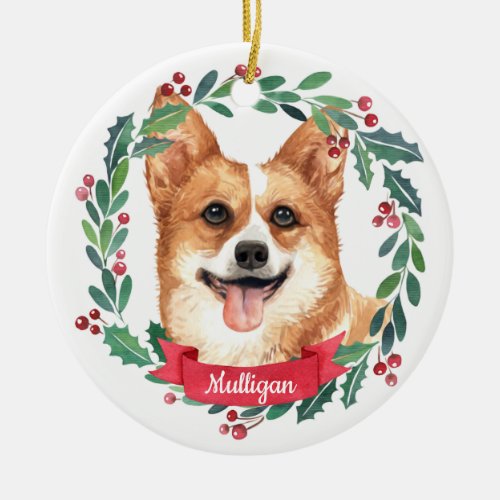 Custom Christmas Pet Dog Photo Welsh Corgi Ceramic Ornament