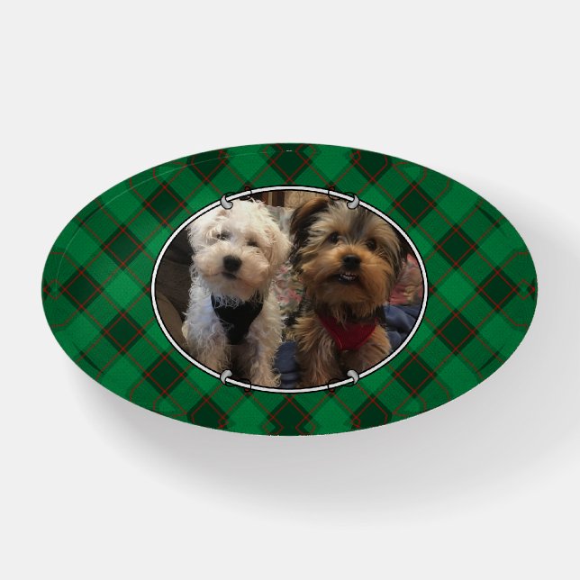 Custom Christmas Pet Photo Frame Red & Green Plaid Paperweight (Front)