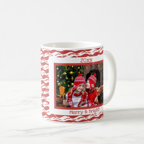 Custom Christmas Photo Candy Cane Red White Retro Coffee Mug