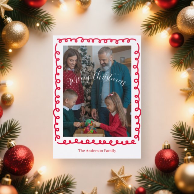 Custom Christmas Photo Card Whimsical Curly Border (Insitu)