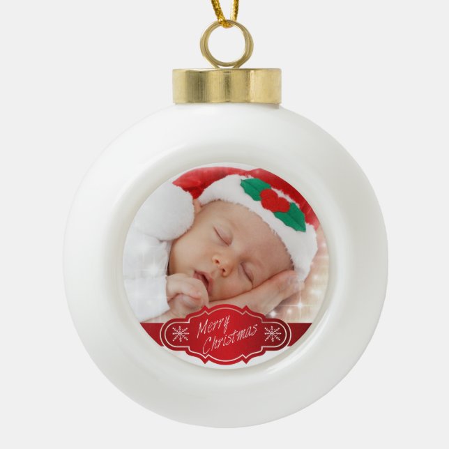 Custom Christmas Photo Ceramic Ball Christmas Ornament (Front)