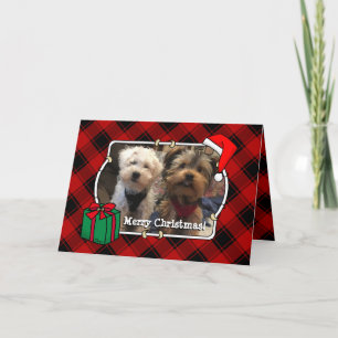 Custom Christmas Photo Frame Red and Black Plaid Card