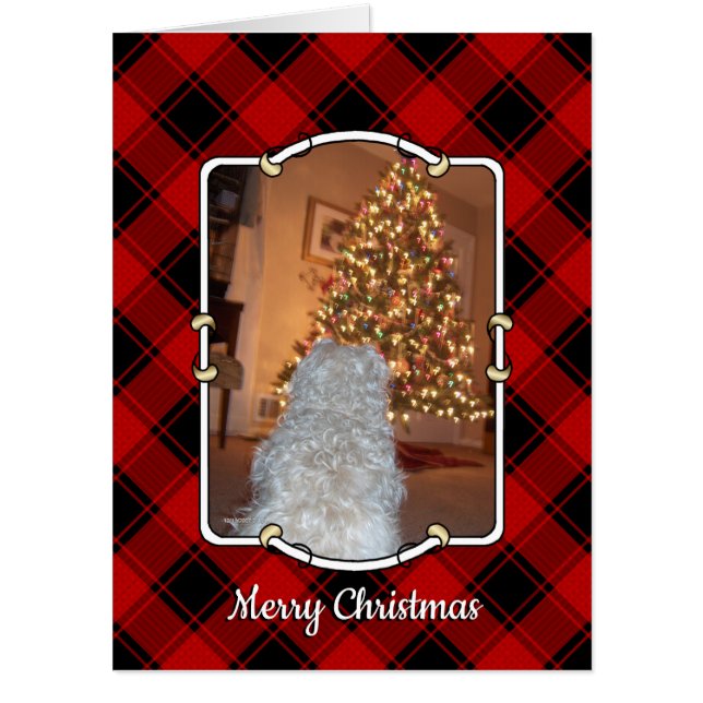 Custom Christmas Photo Frame Red and Black Plaid Card (Front)