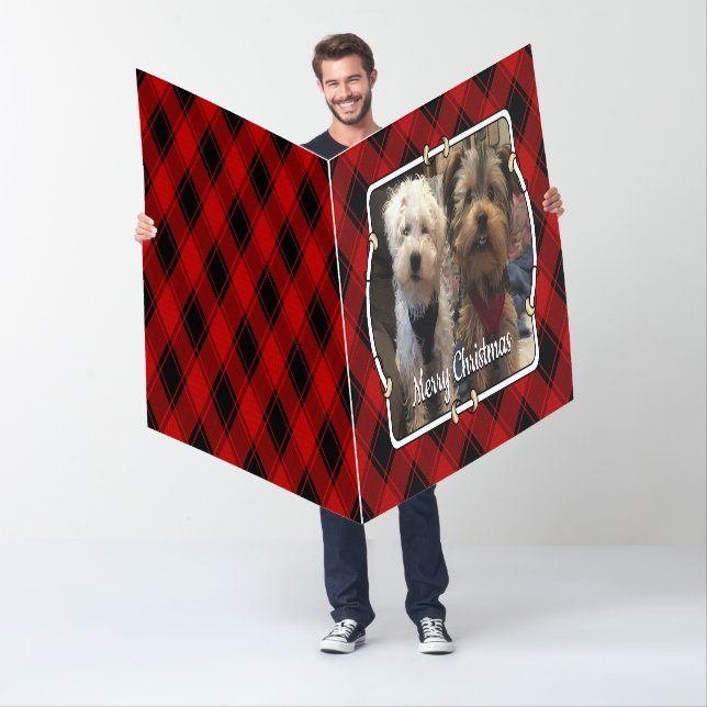 Custom Christmas Photo Frame Red and Black Plaid Card (In Situ)