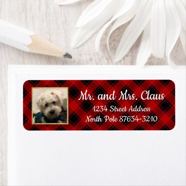 Custom Christmas Photo Frame Red and Black Plaid Label (Insitu)