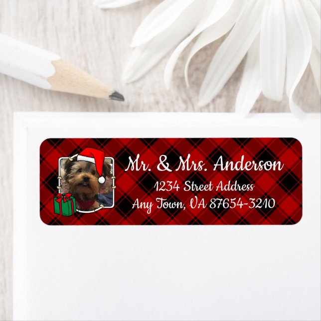 Custom Christmas Photo Frame Red and Black Plaid Label (Insitu)