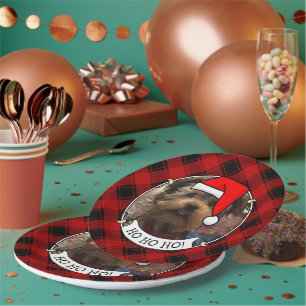 Custom Christmas Photo Frame Red and Black Plaid Paper Plates