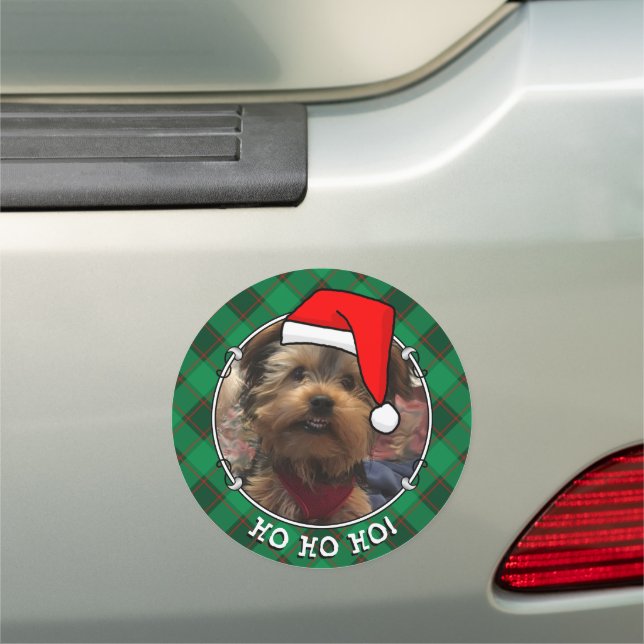 Custom Christmas Photo Frame Red and Green Plaid Car Magnet (In Situ)