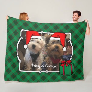 Custom Christmas Photo Frame Red and Green Plaid Fleece Blanket