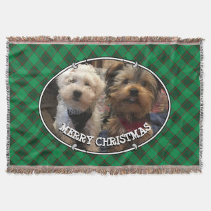 Custom Christmas Photo Frame Red and Green Plaid Throw Blanket