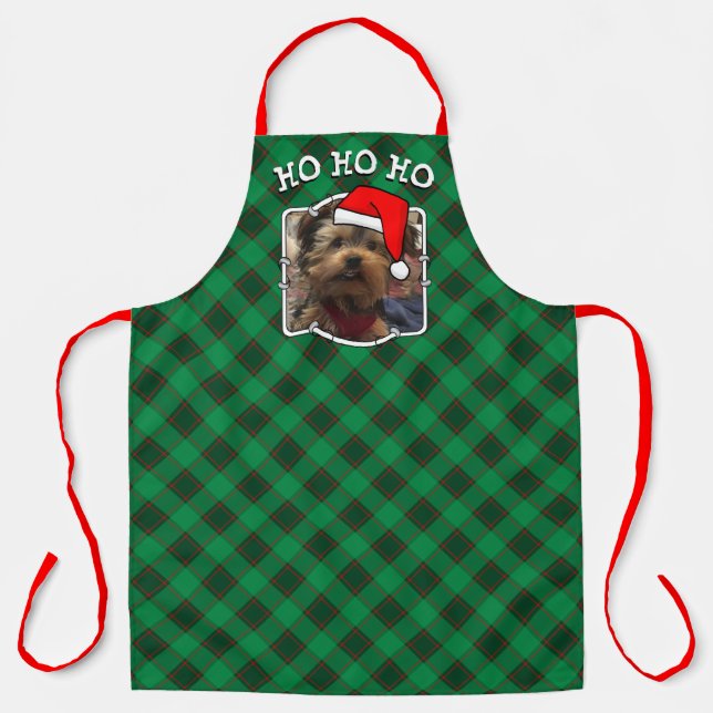 Custom Christmas Photo Frame Red & Green Plaid Apron (Front)