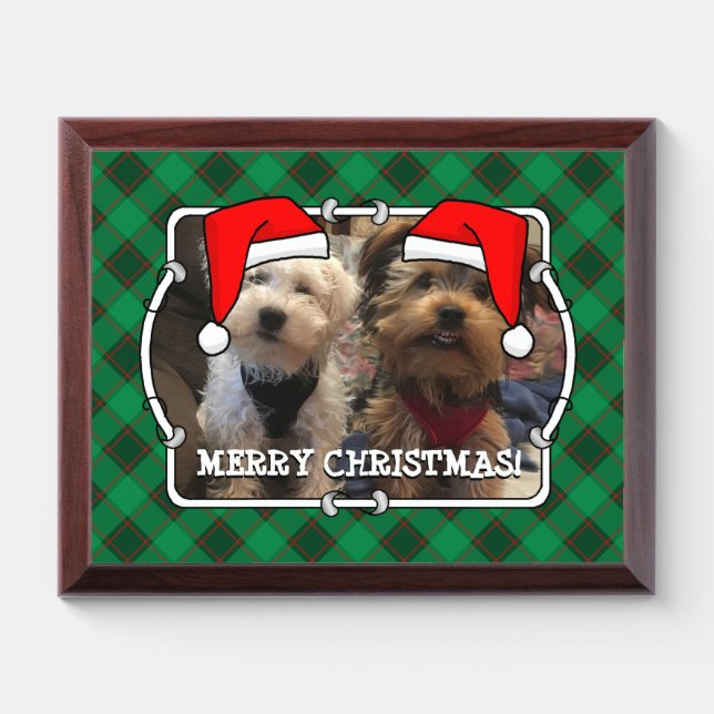 Custom Christmas Photo Frame Red & Green Plaid Award Plaque (Horizontal)