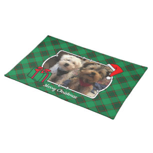 Custom Christmas Photo Frame Red & Green Plaid Cloth Placemat