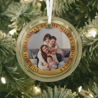 Custom Christmas Photo Gold Photo Glass Ornament