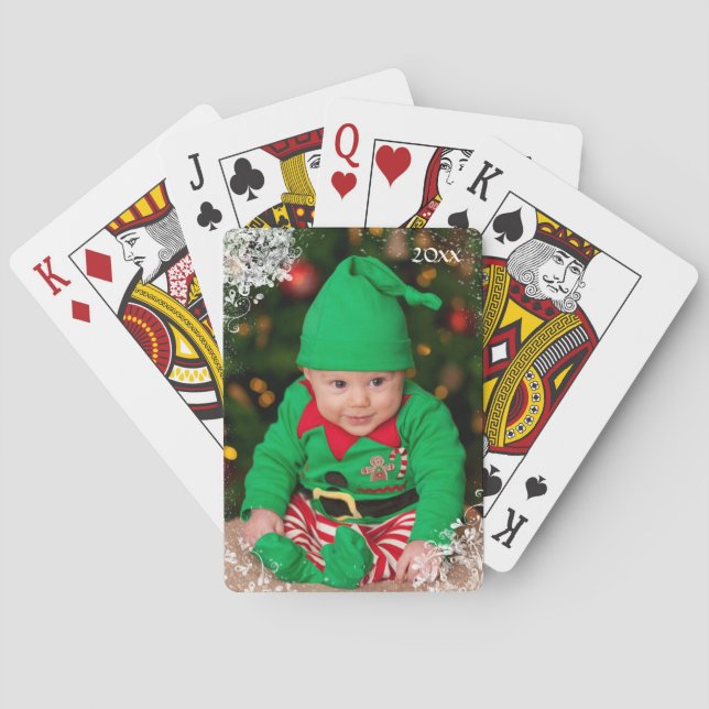 Custom Christmas Photo Snowflake Frame 2 Holiday Poker Cards (Back)