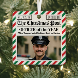 Custom Christmas Police Gift for Officer Newspaper Metal Ornament