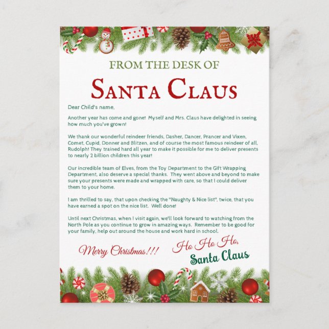 Custom Christmas Postcard from Santa | Personalize (Front)