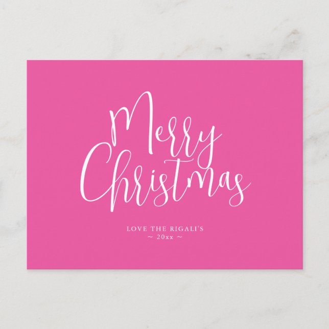 Custom Christmas Postcard Modern Fuchsia Pink (Front)