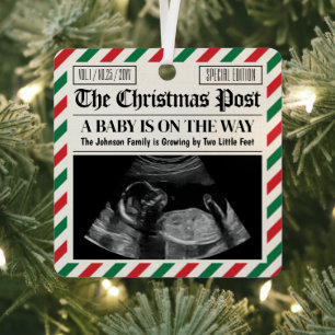 Custom Christmas Pregnancy Announcement Newspaper Metal Ornament