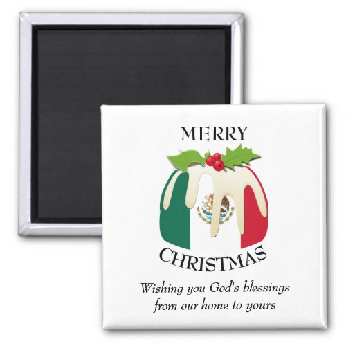 Custom Christmas Pudding Patriotic MEXICO FLAG Magnet