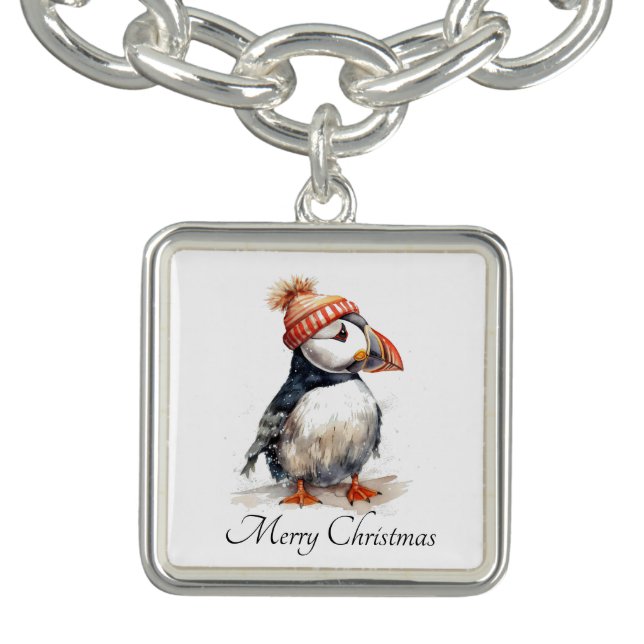 Custom Christmas Puffin Orange Pompom Hat Bracelet (Design)