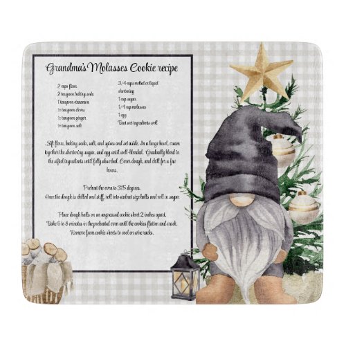 Custom Christmas Recipe Keepsake Watercolor Gnome  Cutting Board