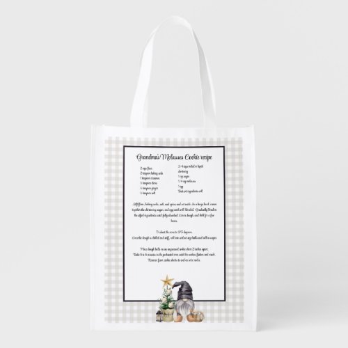 Custom Christmas Recipe Keepsake Watercolor Gnome  Grocery Bag