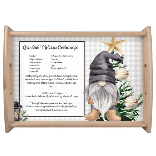 Custom Christmas Recipe Keepsake Watercolor Gnome  Serving Tray