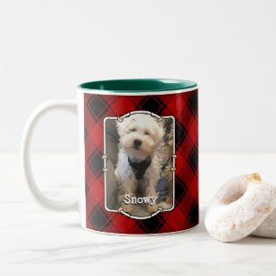 Custom Christmas Red and Black Plaid 2 Photo Frame Two-Tone Coffee Mug
