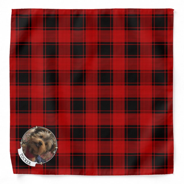 Custom Christmas Red and Black Plaid Photo Frame Bandana (Front)