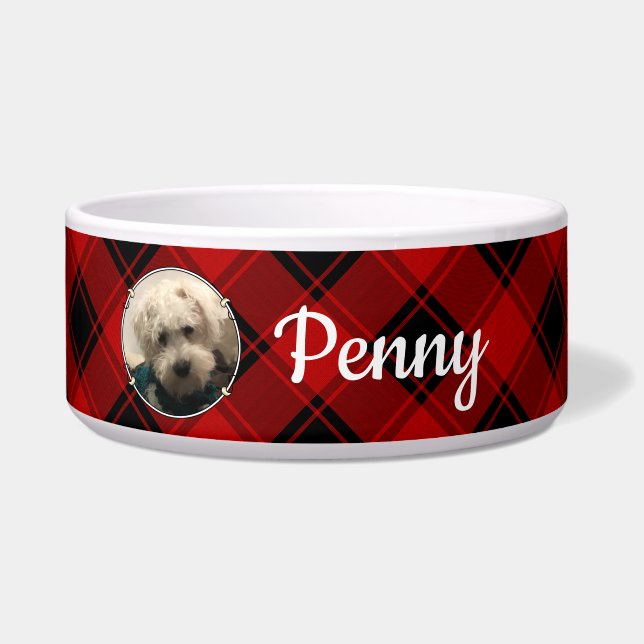 Custom Christmas Red and Black Plaid Photo Frame Bowl (Front)