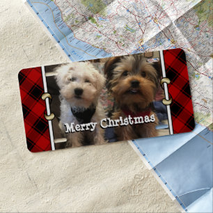 Custom Christmas Red and Black Plaid Photo Frame License Plate